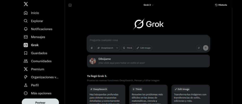 dashboard de Grok