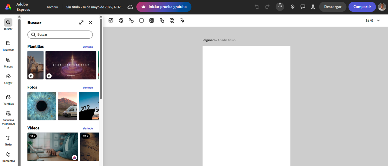 dashboard de adobe express