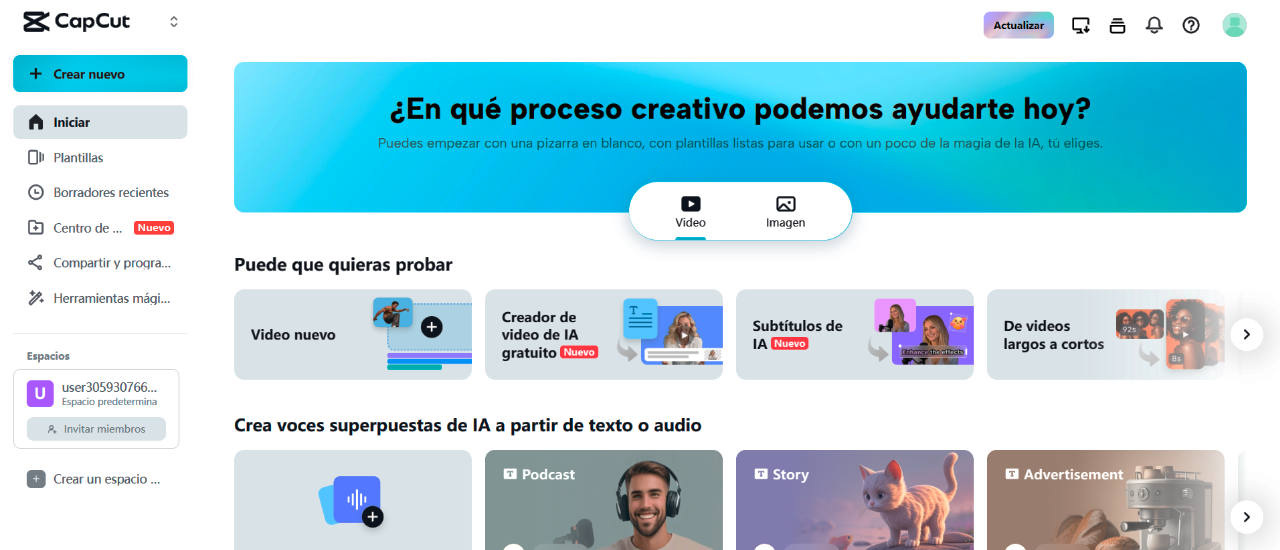 dashboard de capcut