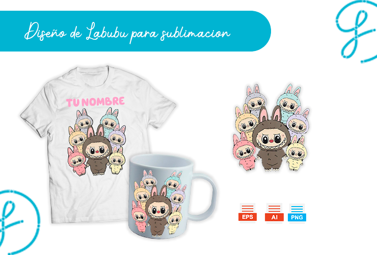 Diseño de Labubu para sublimación en tazas y playeras – descarga en AI, EPS y PNG