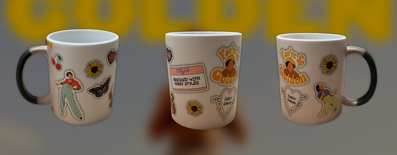 Taza personalizada con diseño de Harry Styles aplicado por sublimación, ideal para fans y regalos especiales