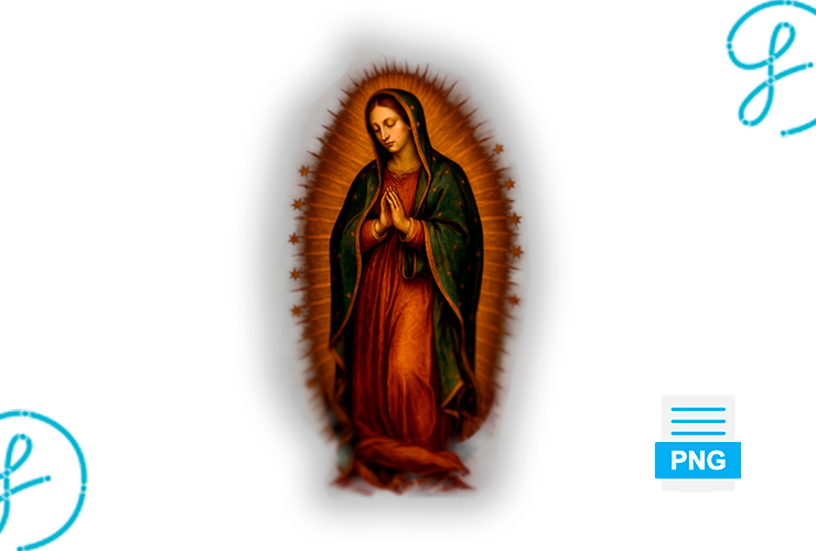Virgen de Guadalupe en semitonos para playeras negras y PNG con fondo transparente gratis.