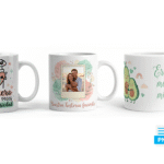 Portada del pack de 20 plantillas para sublimar tazas de Amor y Amistad. Muestra ejemplos de diseños de Flork, Spotify y Aguacates listos para descargar gratis.